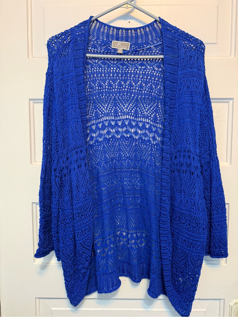 JM Collection Women’s Open Front Crochet Knit Cardigan Blue Size 3X Plus